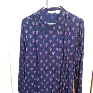 Talbot Vintage Blue Printed Blouse - Size 12